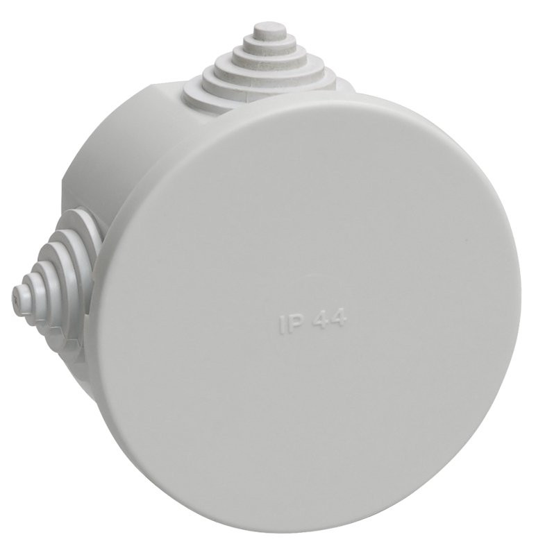 Коробка распаячная КМ41237 D75х40 открытой проводки IP44 4 гермоввода серая (UKO11-075-040-000-K41-44) Коробка распаячная безгалогенная (HF)