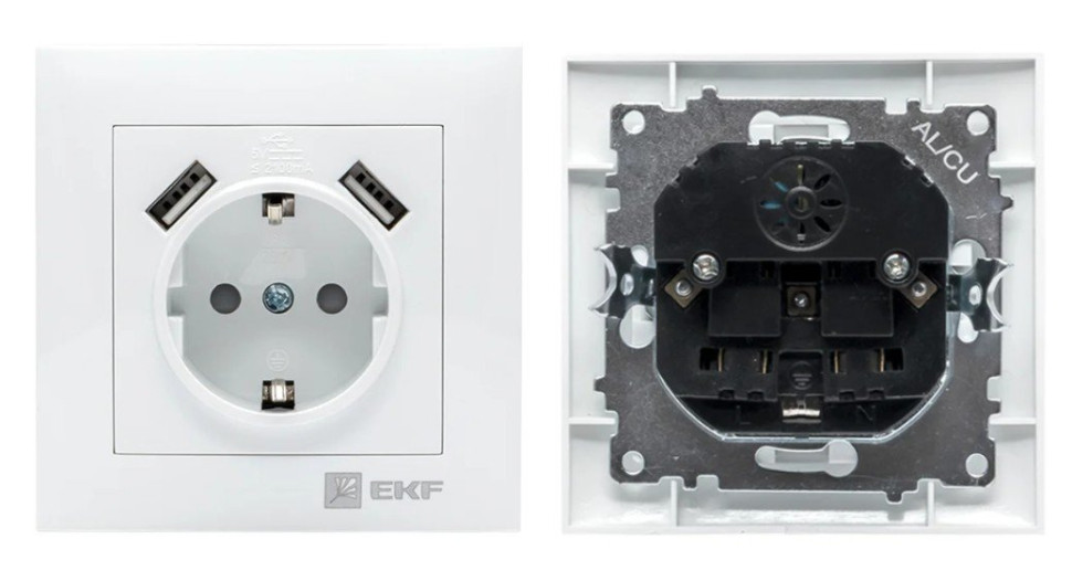 Валенсия розетка 1-местная с/з 16А (EWR16-028-10-2USB) Розетка 1-местная с/з 16А