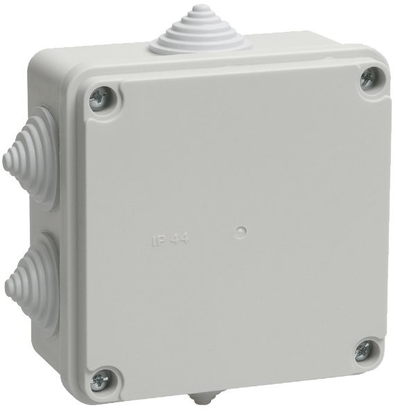 Коробка распаячная КМ41234 100х100х50 открытой проводки IP55 6 гермовводов серая (UKO11-100-100-050-K41-55) Коробка распаячная безгалогенная (HF)