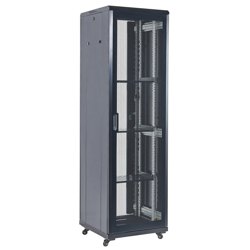 Напольный шкаф 19" 42U 600х800х2054, дверь перфорация, черный, RAL 9005 REXANT (04-4266-232) Шкаф телекоммуникационный 19" напольный 42U