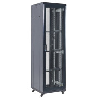 Напольный шкаф 19" 42U 600х800х2054, дверь перфорация, черный, RAL 9005 REXANT (04-4266-232) Шкаф телекоммуникационный 19" напольный 42U