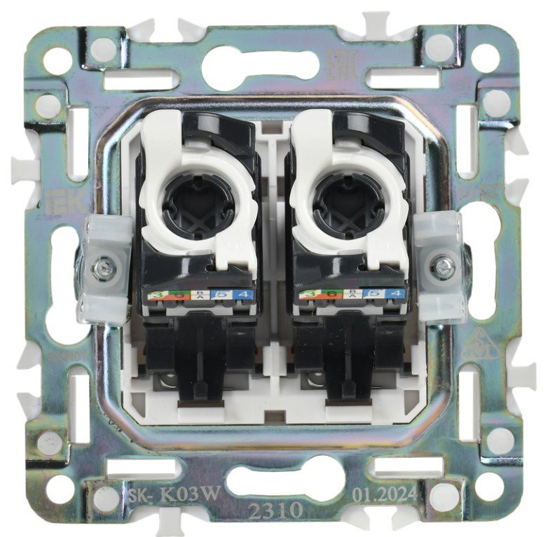 SKANDY Розетка компьютерная двойная RJ45 кат.5E SK-K03W скрытой установки арктический белый (SK-K20-1-K01) Розетка компьютерная
