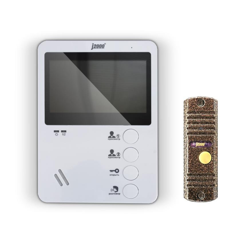 Екатерина/Адмирал PAL (белый/медь) с козырьком Комплект видеодомофона с вызывной панелью