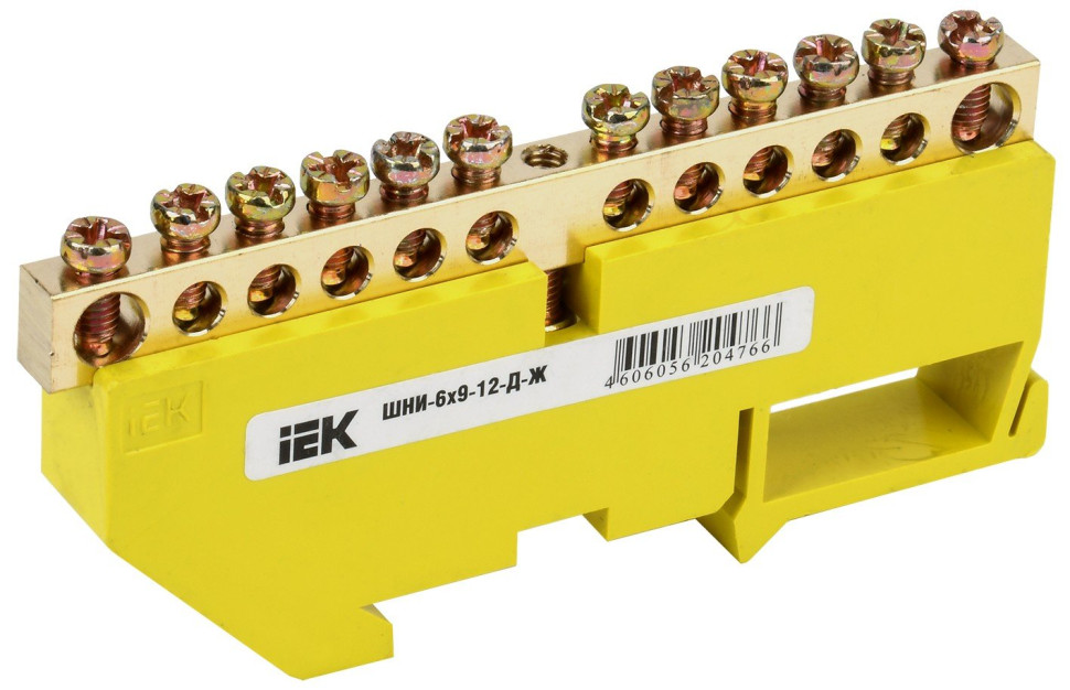 Шина PE "земля" на DIN-изоляторе ШНИ-6х9-12-Д-Ж (YNN10-69-12D-K05) Шина на DIN-изоляторе