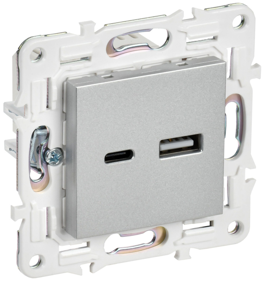 SKANDY Розетка USB A+C 3,1А SK-R14S скрытой установки серебряный (SK-U22-D31-K23) Розетка USB
