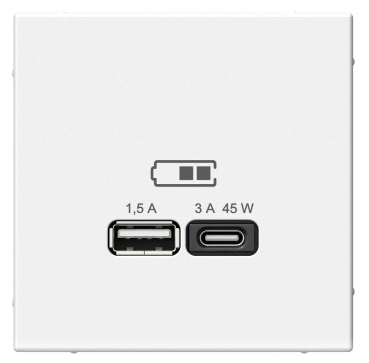 ArtGallery розетка USB тип-A+C 45Вт, скрытой установки, механизм, белый (GAL000129) Розетка USB