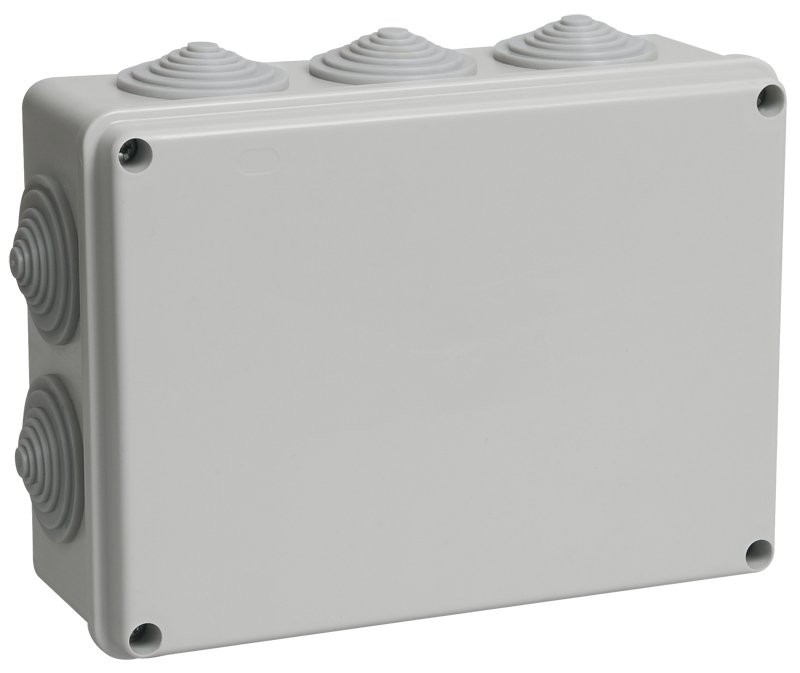 Коробка распаячная КМ41243 190х140х70 открытой проводки IP44 10 гермовводов серая (UKO11-190-140-070-K41-44) Коробка распаячная безгалогенная (HF)