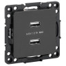 Стокгольм Механизм розетки USB 2-местной 2,1А винтовые клеммы черный (EZR16-028-10-2USB) Механизм розетки USB
