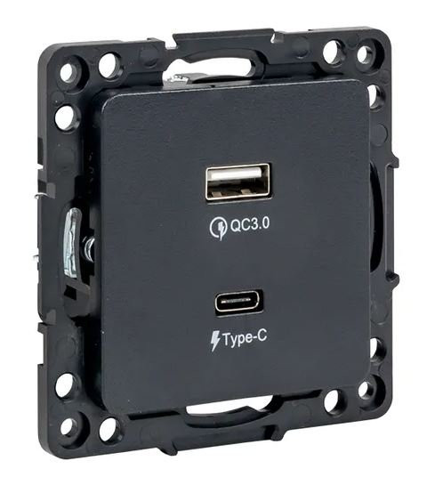 Стокгольм Механизм розетки с 2USB type-A + type-C черный (EZR-2USB-type-C) Механизм розетки с 2USB