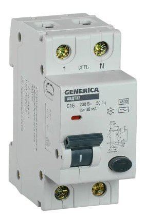 GENERICA АВДТ 32 C16 2Р 30мА (MAD25-5-016-C-30) Автоматический выключатель дифференциального тока