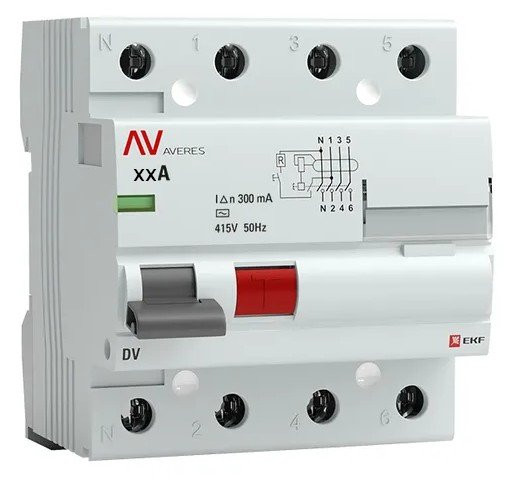 DV 4P 80А/300мА (AC) AVERES (rccb-4-80-300-ac-av) Выключатель дифференциального тока (УЗО)