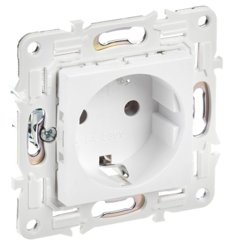 SKANDY Розетка 1-местная SK-R05W с заземлением без защитных шторок скрытой установки 16А арктический белый (SK-R11-16-K01) Розетка без защитных шторок