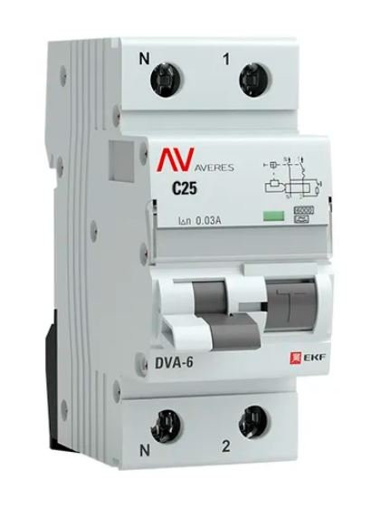 DVA-6 1P+N 25А C 30мА A 6кА AVERES (rcbo6-1pn-25C-30-a-av) Автоматический выключатель дифференциального тока