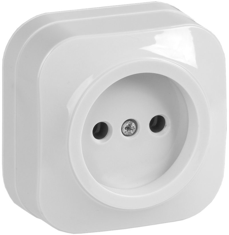 Розетка 1-местная GLORY РС20-2-ХБ без заземления без защитных шторок открытой установки 10А белый (ERH10-K01-10) Розетка без защитных шторок