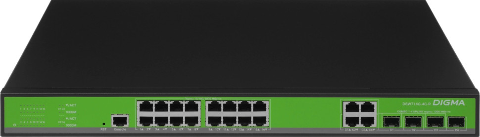 Digma DSW716G-4C-R (L2+) 16х1Гбит/с 4хКомбо(1000BASE-T/SFP) управляемый Коммутатор сетевой