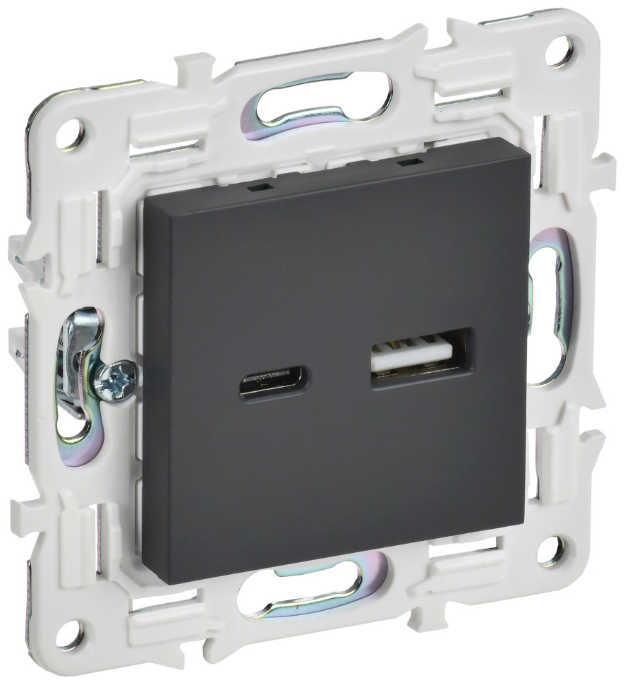 SKANDY Розетка USB A+C 18Вт SK-R13G скрытой установки графит (SK-U22-018-K53) Розетка USB