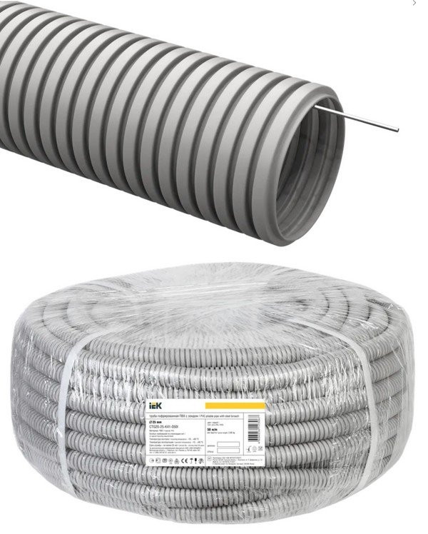 Труба ПВХ легкая серая с протяжкой D25 ELASTA (CTG20-25-K41-050I) Труба гофрированная, не распространяющая горение