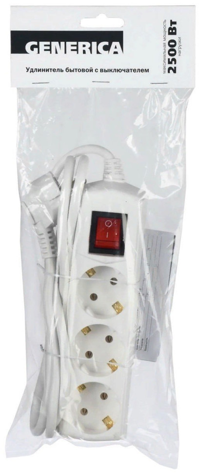 Удлинитель У03В 3 места с заземлением 1,5м 3х1мм2 10А/250В GENERICA (WYP10-10-03-D15-ZK-G) Удлинитель
