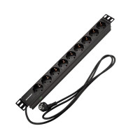 Блок распределения питания для 19" шкафов, горизонтальный, 9 розеток СЕЕ 7/4, 16A, без выкл, алюм корп, шнур 2м, вилка СЕЕ 7/7 REXANT (04-0105-1) Блок розеток 19"