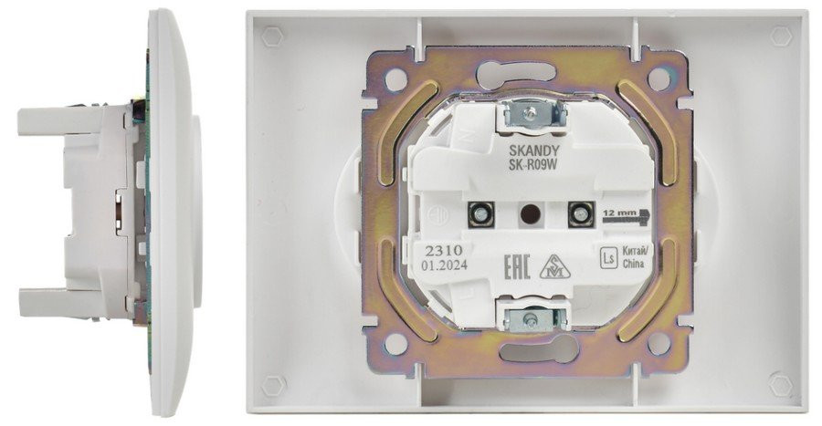 SKANDY Розетка 2-местная в сборе SK-R09W без заземления с защитными шторками скрытой установки 10А арктический белый (SK-R23-10-K01-F) Розетка с защитными шторками