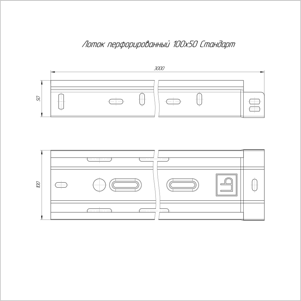 Лоток перфорированный Стандарт 100х50х3000 (1,0мм) (PR16.2284) Лоток перфорированный