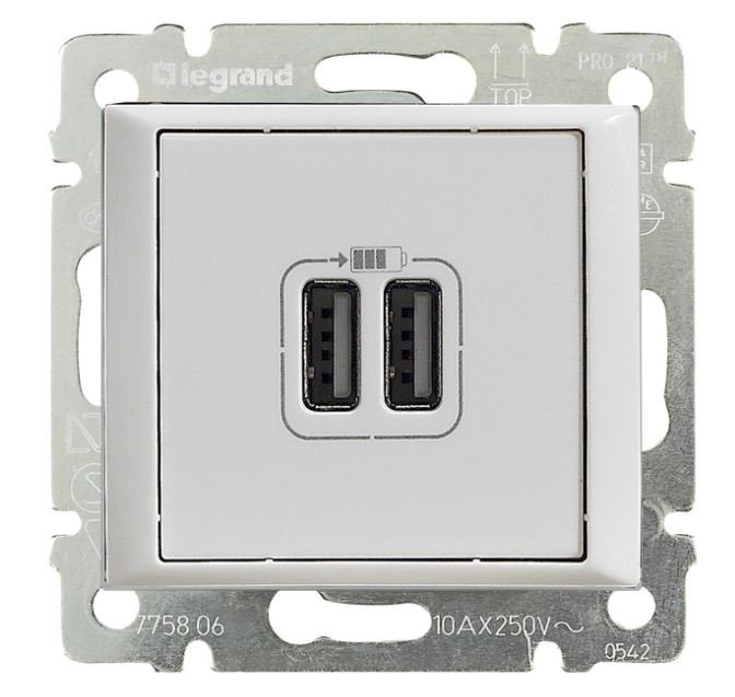 Valena DIY розетка USB A+A 15Вт, скрытой установки, белый (694370) Розетка