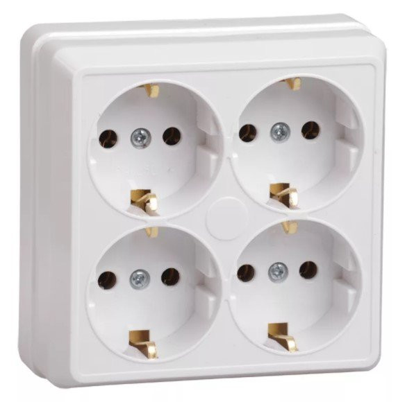 Розетка 4-местная OKTAVA РС24-3-ОБ с заземлением открытой установки 16А белый (ERO41-K01-16-DC) Розетка