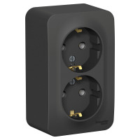 BLANCA розетка 2-местная с заземлением без шторок, открытой установки, антрацит (BLNRA010216) Розетка с изолированной пластиной