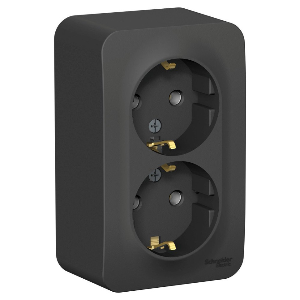BLANCA розетка 2-местная с заземлением без шторок, открытой установки, антрацит (BLNRA010216) Розетка с изолированной пластиной