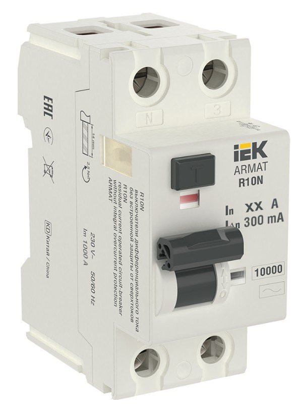 ВДТ R10N 2P 63А 300мА ARMAT (AR-R10N-2-063C300) Выключатель дифференциального тока
