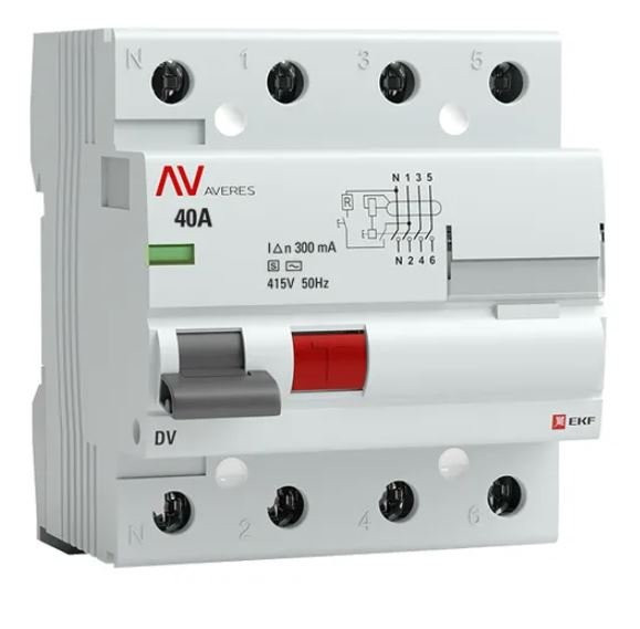 DV 4P (S) 40А 300мА AC 6kA AVERES (rccb-4-40-300-s-av) Выключатель дифференциального тока