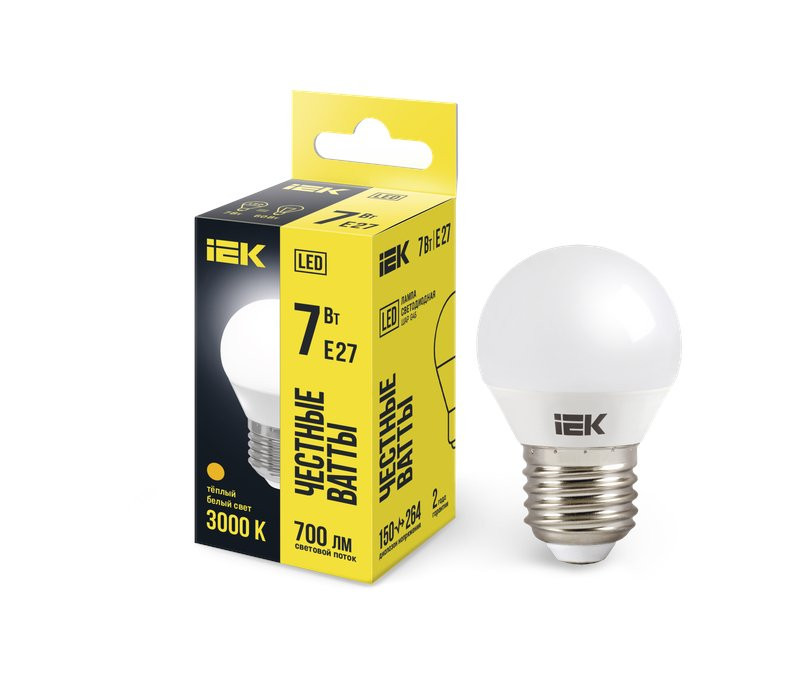 Лампа светодиодная G45 шар 7Вт 230В 3000К E27 (LLE-G45-7-230-30-E27) Лампа светодиодная
