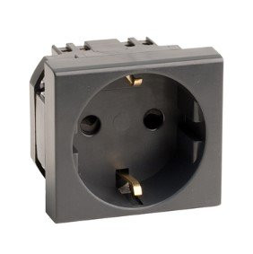 Розетка силовая Viva 2 модуля черная(45205) Розетка силовая штекерная с заземлением и со шторками