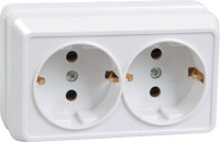 Розетка 2-местная OKTAVA РС22-3-ОБ с заземлением открытой установки 16А белый (ERO21-K01-16-DC) Розетка