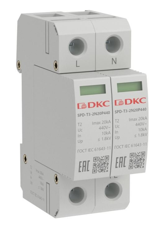 УЗИП, тип 3, 2P Imax 20kA Un 440V (SPD-T3-2N20P440) Устройство защиты от импульсных перенапряжений