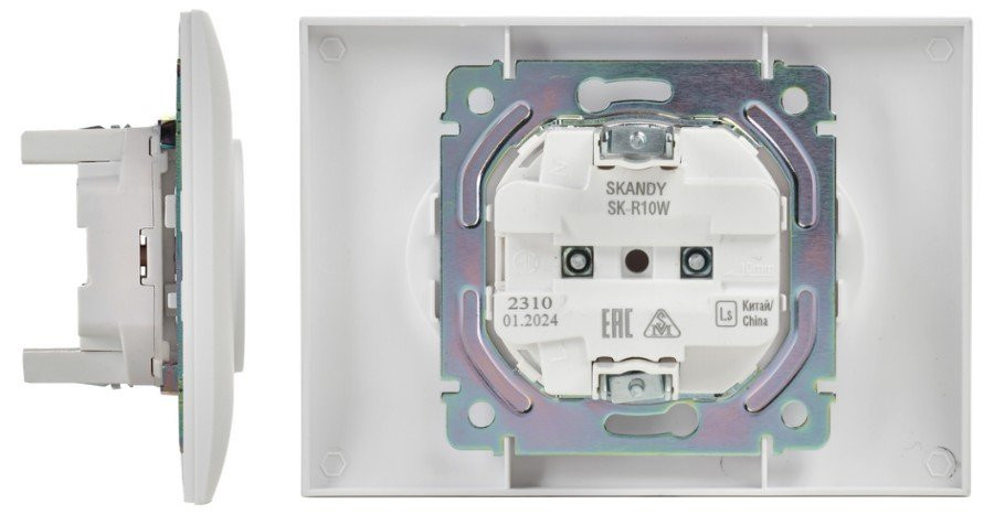 SKANDY Розетка 2-местная в сборе SK-R10W без заземления без защитных шторок скрытой установки 10А арктический белый (SK-R20-10-K01-F) Розетка без защитных шторок