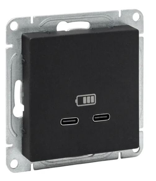 Механизм розетки USB-C - 2 шт, чёрный Эпика (UP1-SOB-2USBC) Механизм розетки USB