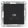 Механизм розетки USB-C - 2 шт, чёрный Эпика (UP1-SOB-2USBC) Механизм розетки USB