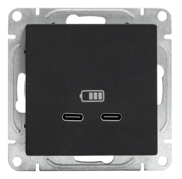 Механизм розетки USB-C - 2 шт, чёрный Эпика (UP1-SOB-2USBC) Механизм розетки USB