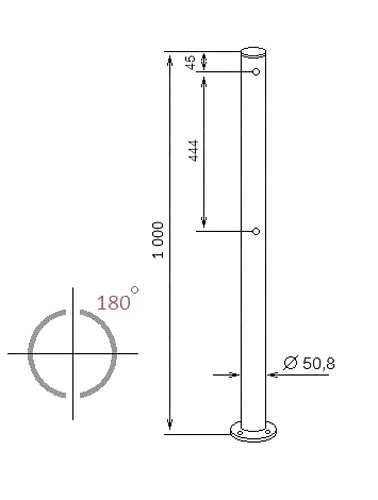 ASP-D50,8-01-LT Односторонняя стойка ограждения c 2 отверстиями