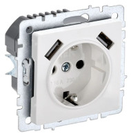 Розетка 1-местная BRITE РЮш10-1-БрБ с заземлением с защитными шторками 16А с USB A+A 5В 2,1А белый (BR-R14-16-U21-D21-K01) Розетка с защитными шторками