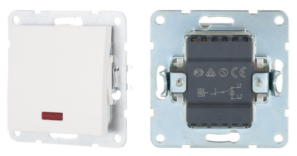 Переключатель 1-клавиша на 2 направления, c индикатором, белый LK60 (860404-1) Переключатель