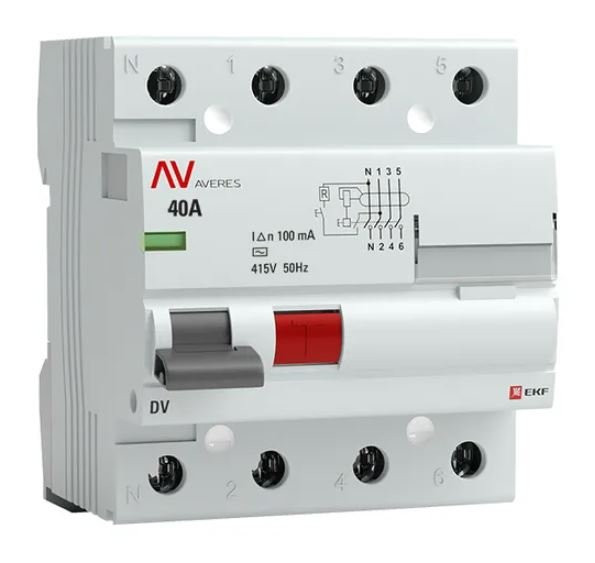 DV 4P 40А 100мА AC 6kA AVERES (rccb-4-40-100-ac-av) Выключатель дифференциального тока