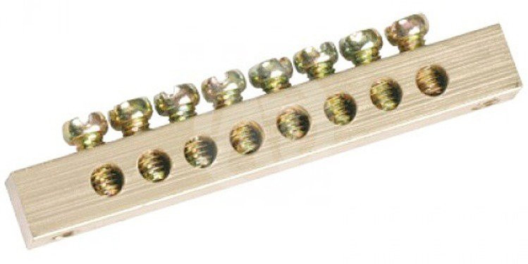 Шина PEN "земля-ноль" 8х12мм 8/2 (YNN21-08-100) Шина на DIN-рейку