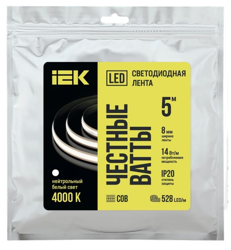 Лента светодиодная 5м COB 528LED/м freecut 14Вт/м IP20 24В нейтральный белый (LSR11-10-528-20-05) Лента светодиодная