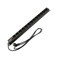 Блок распределения питания для 19" шкафов, вертикальный, 13 розеток СЕЕ 7/4, 16A, фильтр, без выкл, алюм корп, шнур 2м, вилка СЕЕ 7/7 REXANT (04-0205-2) Блок розеток 19"