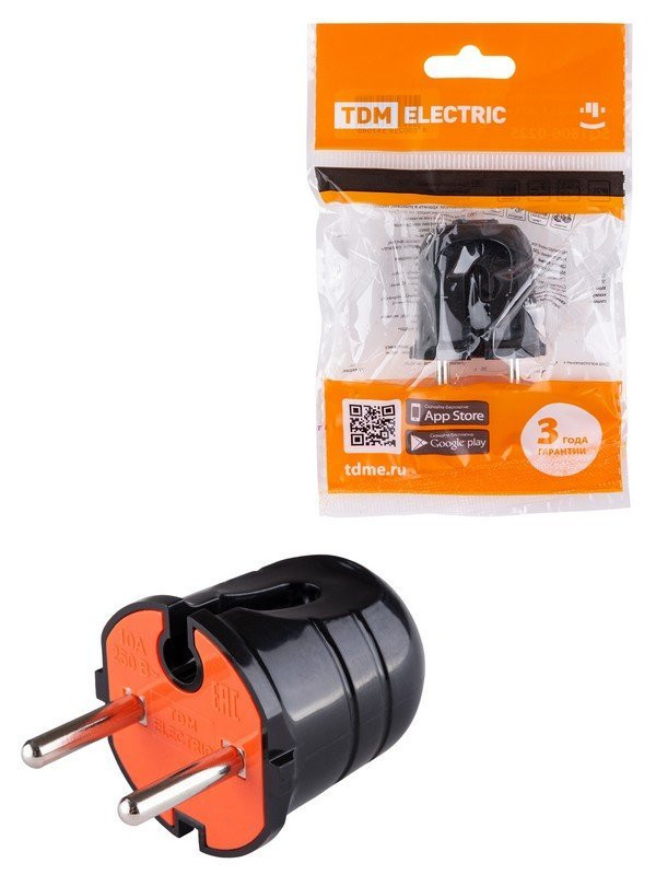 Вилка б/з черная с красной вставкой 10А 250В TDM (SQ1806-0210) Вилка