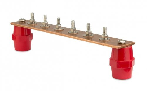 Главная заземляющая шина с изоляторами, 6 подключений, медь (NE2006) Главная заземляющая шина