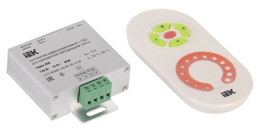 Контроллер с ПДУ радио MONO 1 канал 12В 10А 120Вт белый (LSC1-MONO-120-RF-20-12-W) Контроллер с ПДУ радио