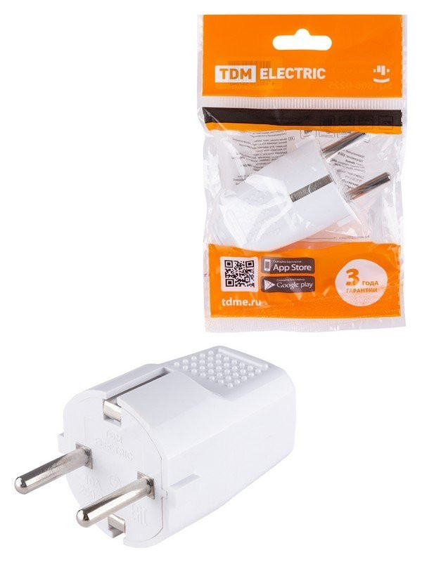 Вилка прямая с/з белая c перфорацией 10А 250В TDM (SQ1806-0197) Вилка